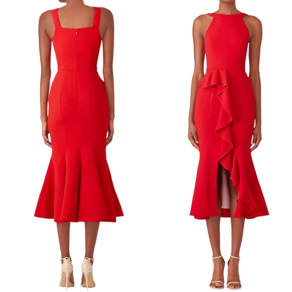 NICHOLAS Red Piper Dress Sleeveless Ruffles Cocktail Dress Designer US 2 Flawed - Picture 10 of 10